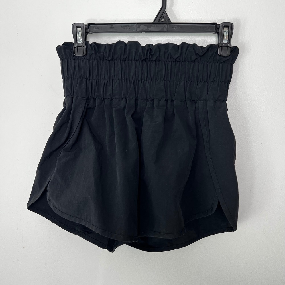 Zenana Womens‎ High Waisted Smocked Athletic Shorts Black Small